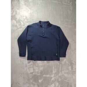 Eddie Bauer Quilt Sweater Navy Blue Mens XL 1/4 Button Preppy Cabincore Casual